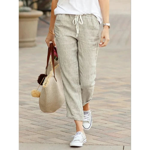 Cotton Pants With Elastic Waist, Casual Pants For Women