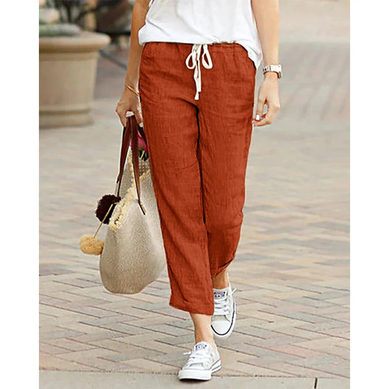 Cotton Pants With Elastic Waist, Casual Pants For Women