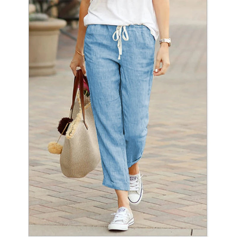 Cotton Pants With Elastic Waist, Casual Pants For Women