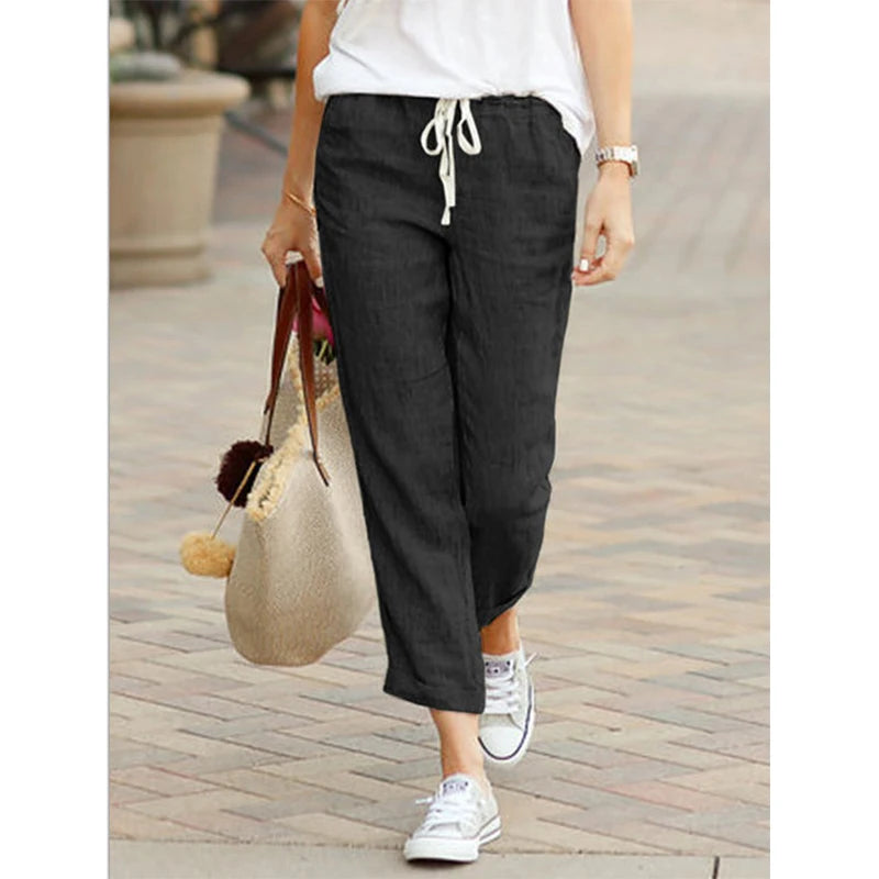 Cotton Pants With Elastic Waist, Casual Pants For Women