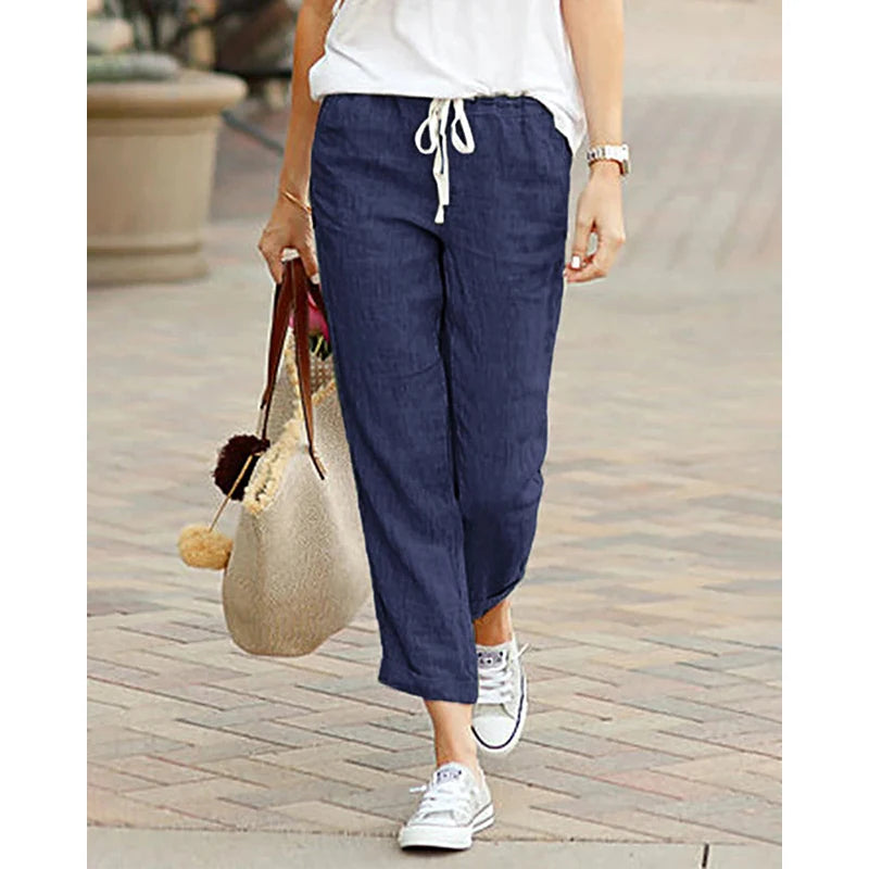 Cotton Pants With Elastic Waist, Casual Pants For Women