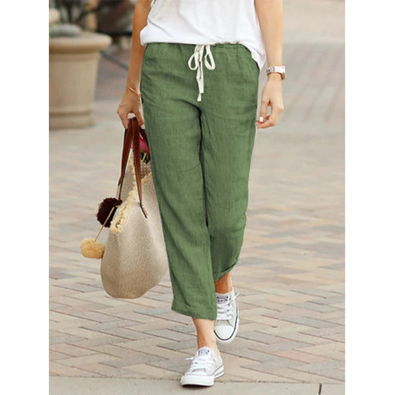 Cotton Pants With Elastic Waist, Casual Pants For Women