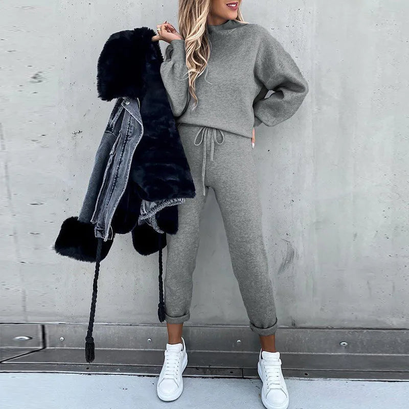 Winter Spring Solid Casual Fleece Tracksuit For Women