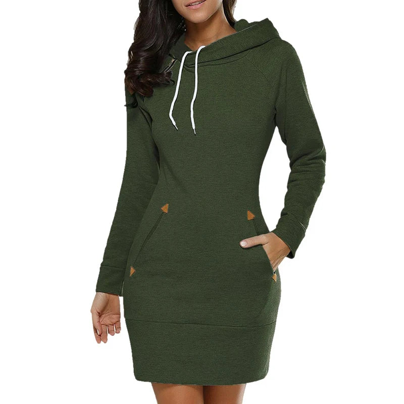 Women‘s Knee-Length Pockets Dress, Hooded Warm Sweat Shirt