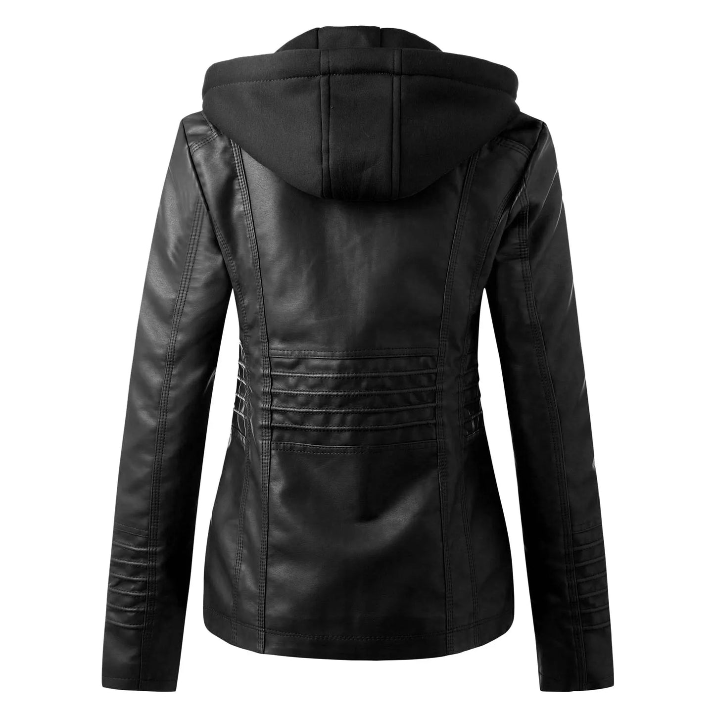 Women's Slim Fit Leather Hooded Zip Up Coat/Jacket