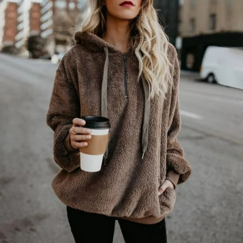 Autumn Winter Hoodies, Warm Pullover Sweatshirt For Women