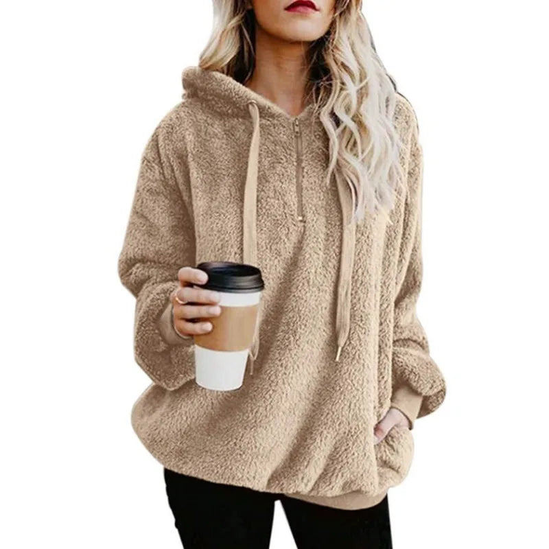 Autumn Winter Hoodies, Warm Pullover Sweatshirt For Women