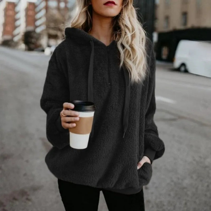 Autumn Winter Hoodies, Warm Pullover Sweatshirt For Women