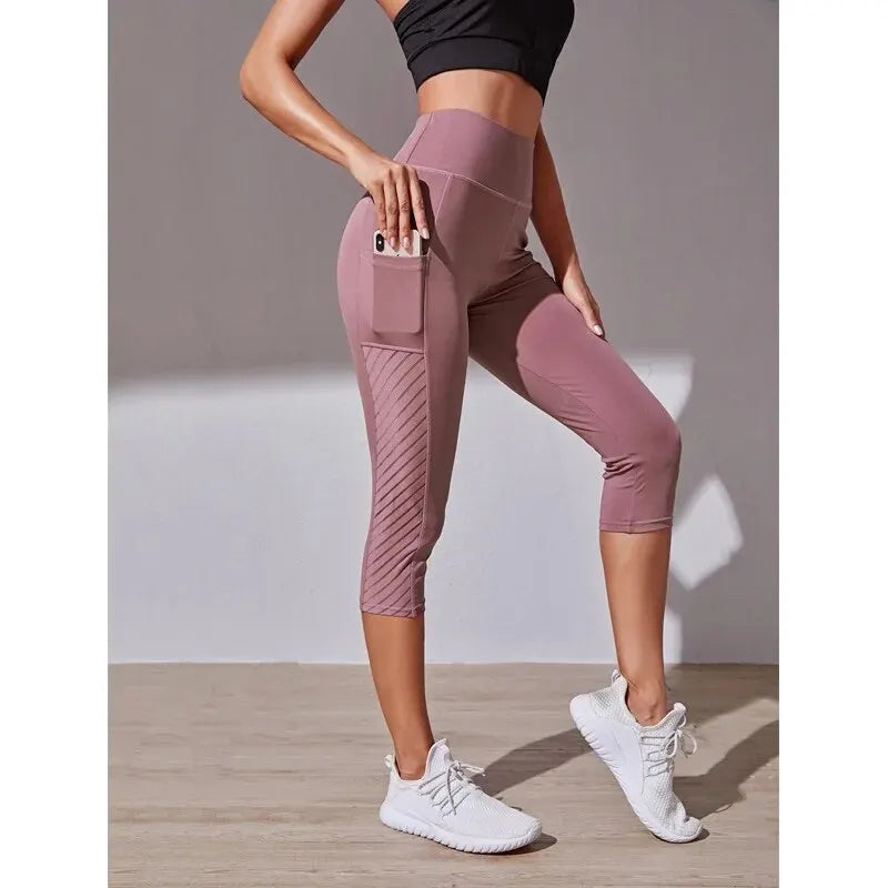 Pocket Design Slimming Yoga & Fitness Running Crop Pants