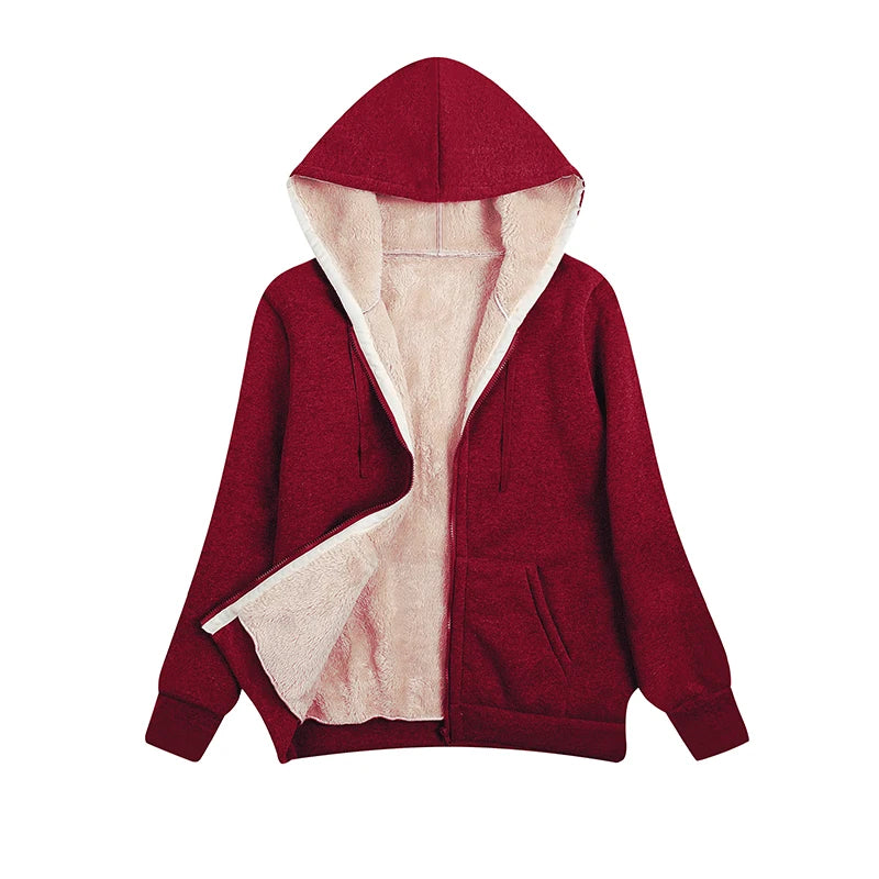 Winter Hooded Plush Coat Fleece Zipper Sweatshirt/Sweater For Women