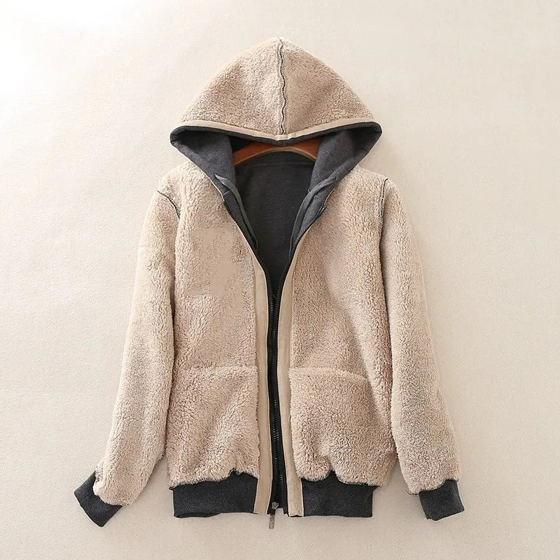 Winter Hooded Plush Coat Fleece Zipper Sweatshirt/Sweater For Women