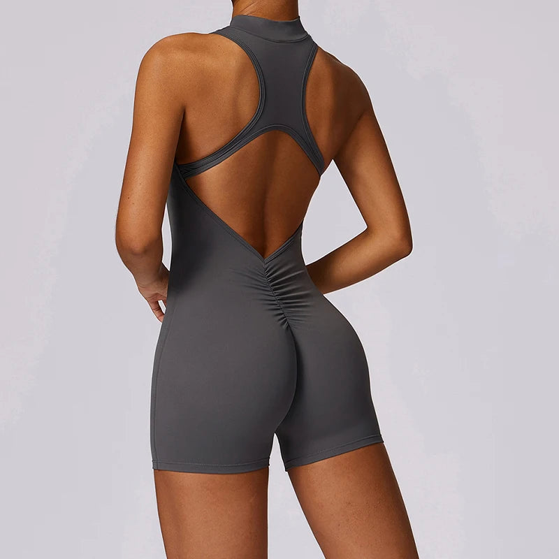 V Back Scrunch Sports Jumpsuit For Women (Gym, Rompers Sleeveless Sportswear, Bodysuits, One-Piece Yoga Suit)