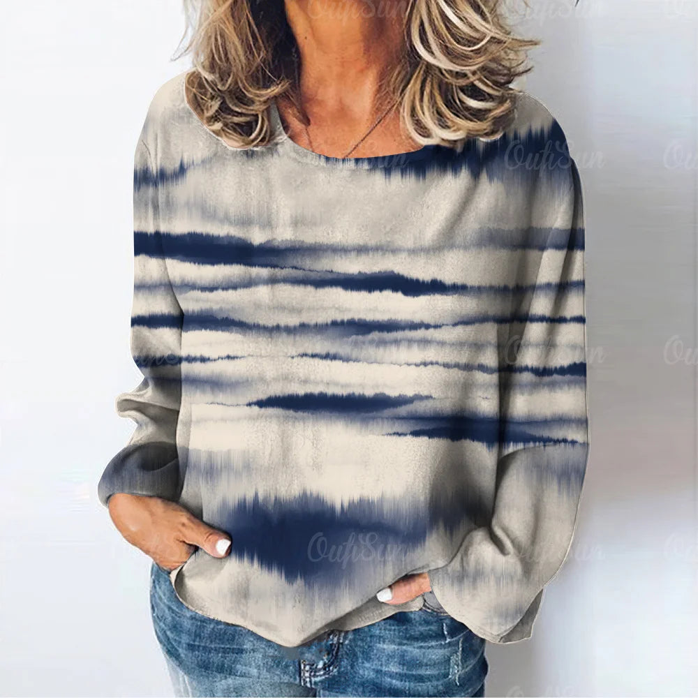 Women's Gradient Style Long Sleeve Stripe Print T-Shirt / Tops