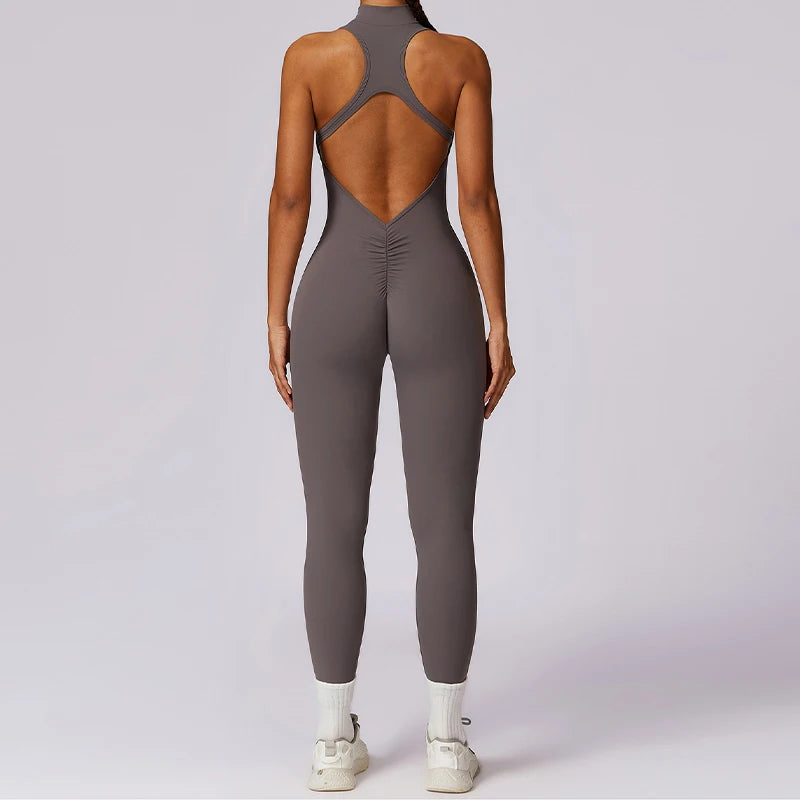 V Back One-piece Sports Jumpsuit For Women