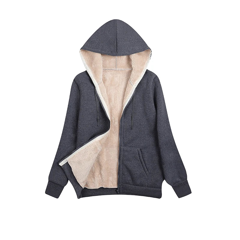 Winter Hooded Plush Coat Fleece Zipper Sweatshirt/Sweater For Women