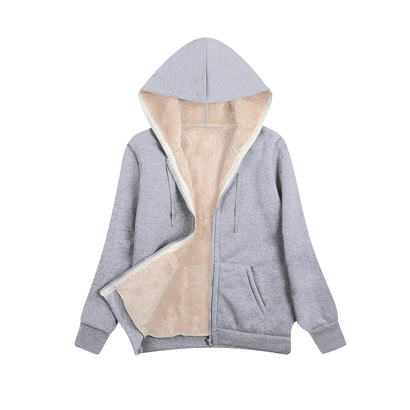 Winter Hooded Plush Coat Fleece Zipper Sweatshirt/Sweater For Women