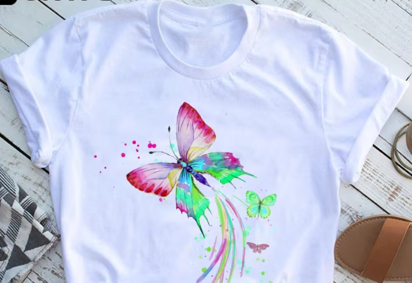 Butterfly Tree Print T-Shirt For Women