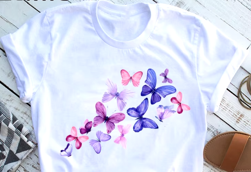 Butterfly Tree Print T-Shirt For Women