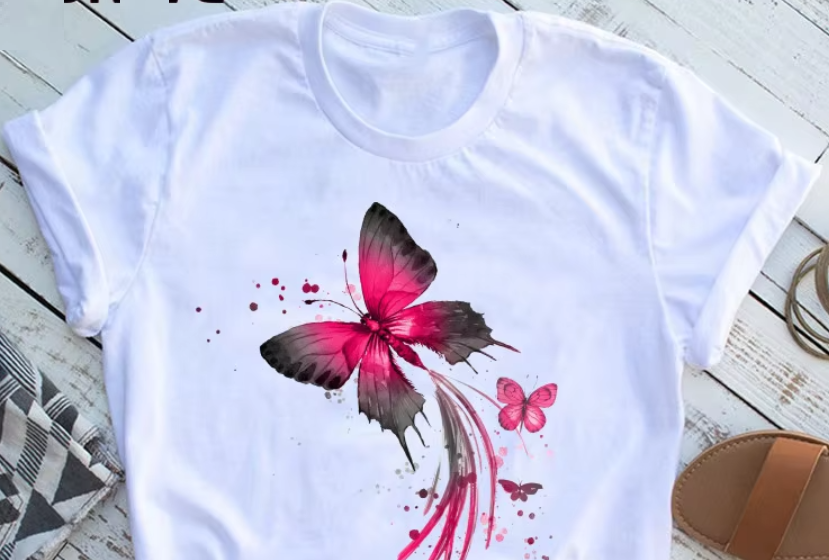 Butterfly Tree Print T-Shirt For Women