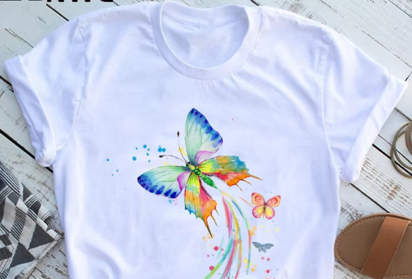 Butterfly Tree Print T-Shirt For Women