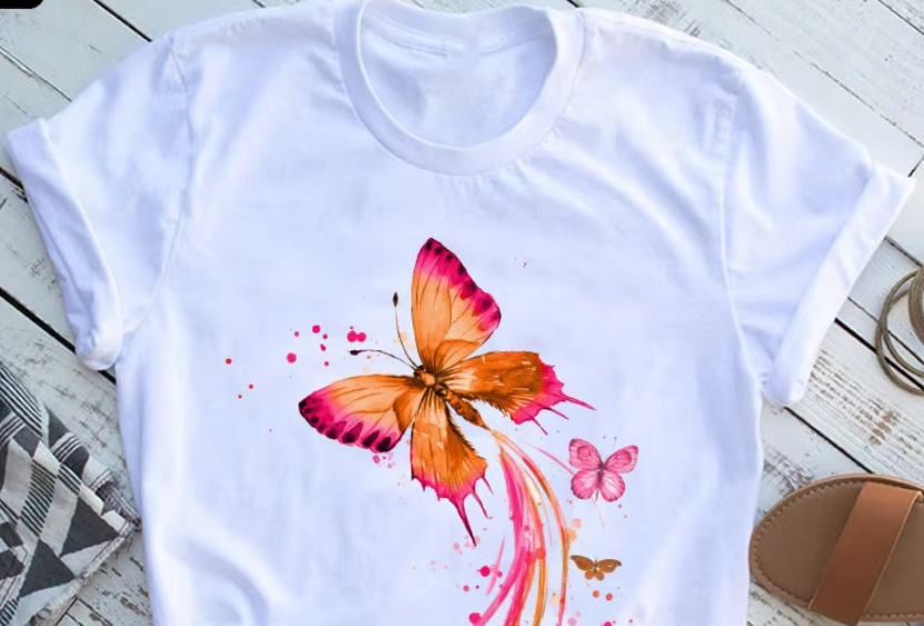 Butterfly Tree Print T-Shirt For Women