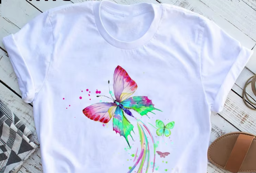 Butterfly Tree Print T-Shirt For Women