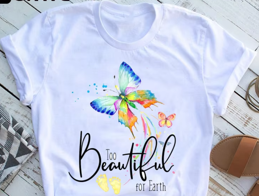 Butterfly Tree Print T-Shirt For Women