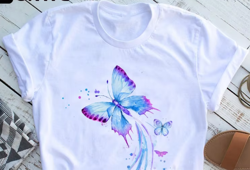 Butterfly Tree Print T-Shirt For Women